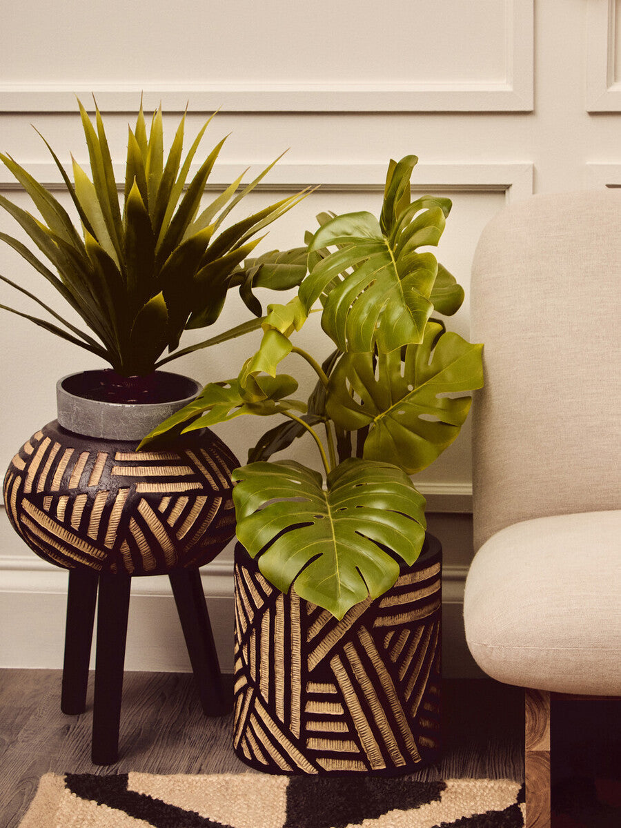 Natural and Black Tapered Planter | Darnell