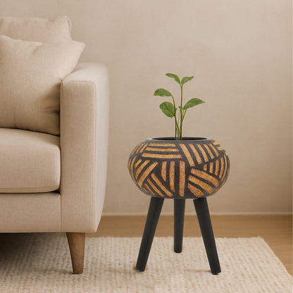 Natural and Black Tapered Planter | Darnell