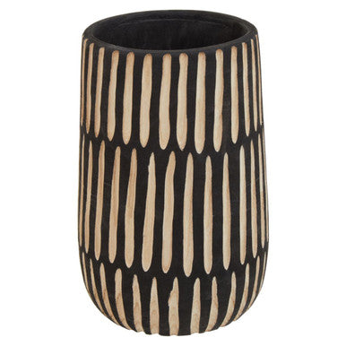Arlo Black and Natural Wide Engraved Wood Vase