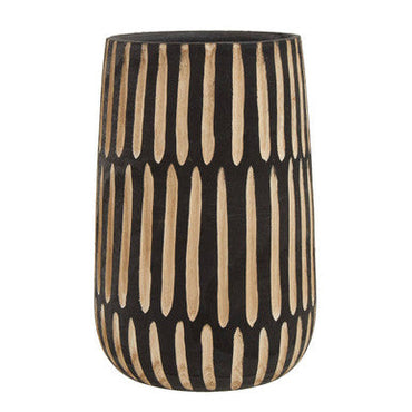 Arlo Black and Natural Wide Engraved Wood Vase
