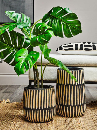 Arlo Black and Natural Wide Engraved Wood Vase