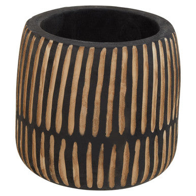 Arlo Black and Natural Large Engraved Wood Planter