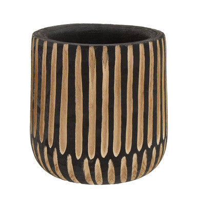 Arlo Black and Natural Large Engraved Wood Planter