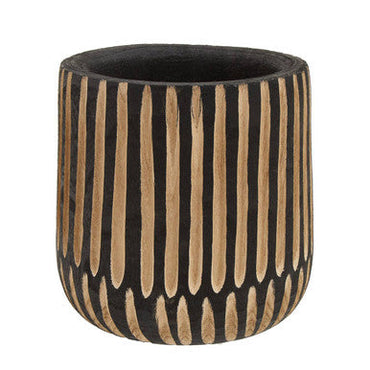Arlo Black And Natural Large Engraved Wood Planter