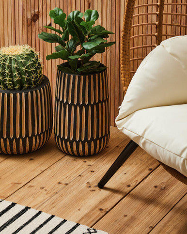 Arlo Black and Natural Large Engraved Wood Planter