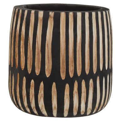 Arlo Black and Natural Small Engraved Wood Planter