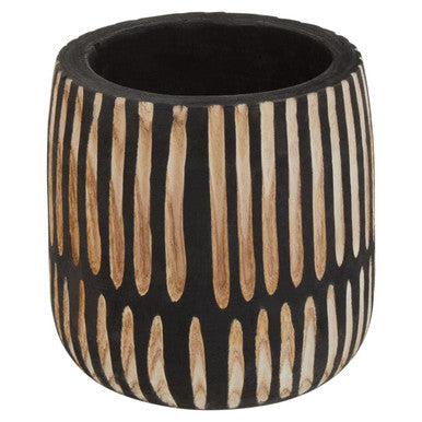 Arlo Black and Natural Small Engraved Wood Planter