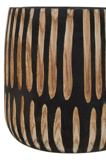 Arlo Black and Natural Small Engraved Wood Planter