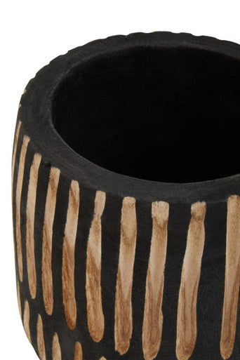 Arlo Black and Natural Small Engraved Wood Planter