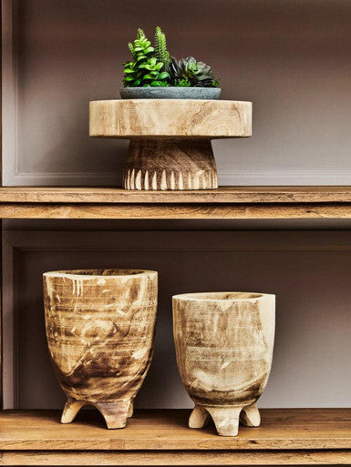 Arlo Natural Small Wood Planter with Footed Base