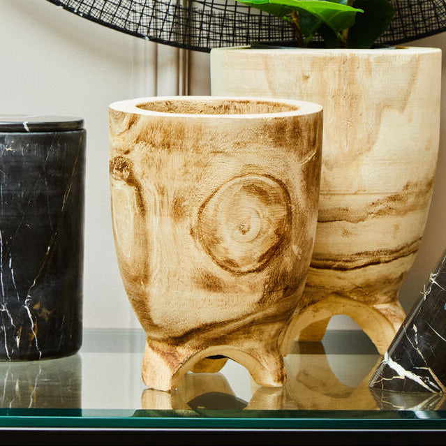 Arlo Natural Large Wood Planter with Footed Base