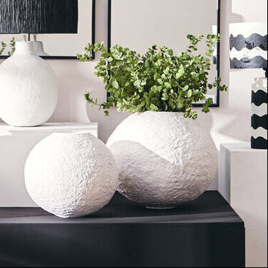 Cotton Mache Large White Round Vase | Sanai