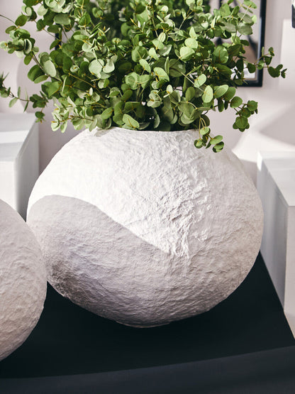 Cotton Mache Large White Round Vase | Sanai