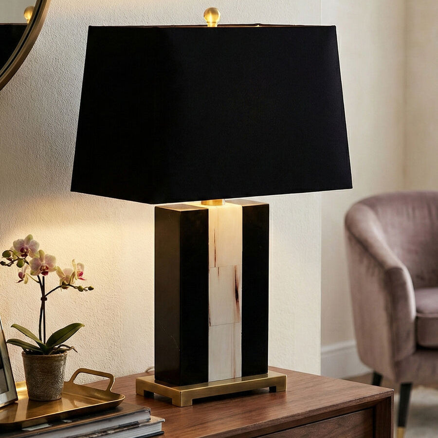 Marble Table Lamp with Black Shade | Hoxton
