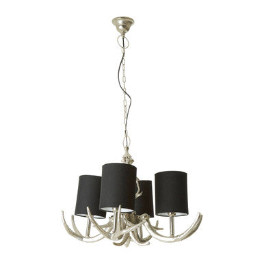 Antler Black and Silver Metal 4 Shade Chandelier with Antler Design