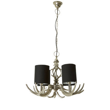 Antler Black and Silver Metal 4 Shade Chandelier with Antler Design