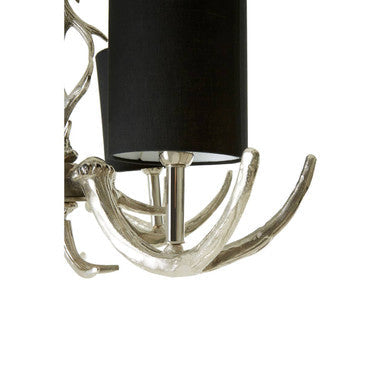 Antler Black and Silver Metal 4 Shade Chandelier with Antler Design