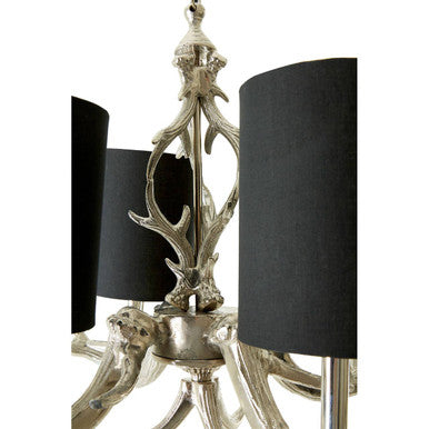 Antler Black and Silver Metal 4 Shade Chandelier with Antler Design