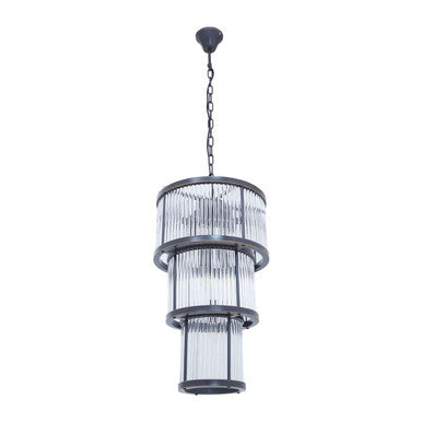 3 Tier Black Finish Glass Chandelier | Salasco