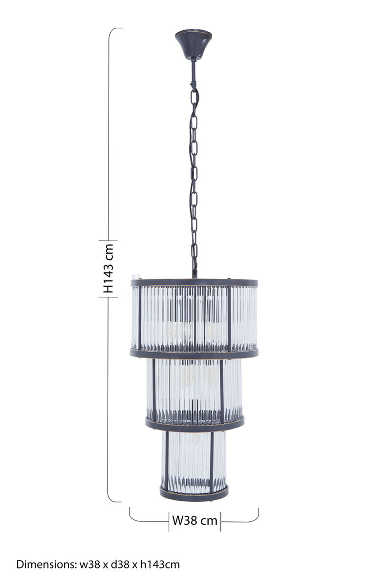 3 Tier Black Finish Glass Chandelier | Salasco