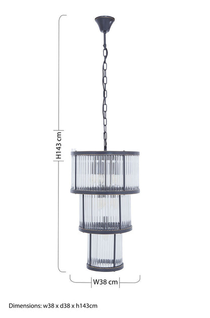 3 Tier Black Finish Glass Chandelier | Salasco