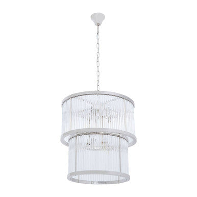 2 Tier Nickel Finish Glass Chandelier | Salasco