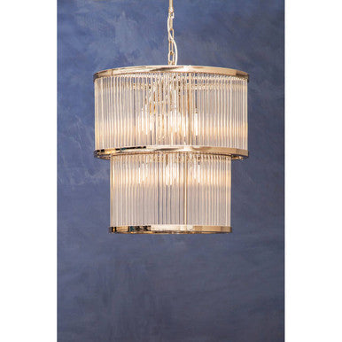 2 Tier Nickel Finish Glass Chandelier | Salasco