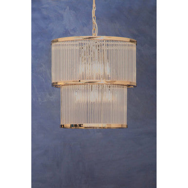 2 Tier Nickel Finish Glass Chandelier | Salasco