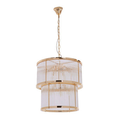2 Tier Gold Finish Glass Chandelier | Salasco