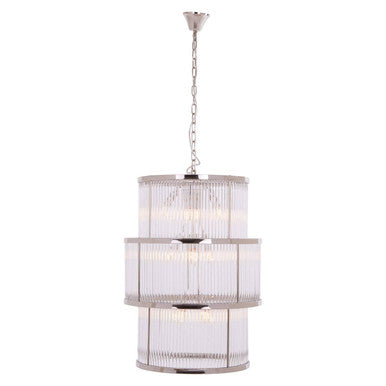 Salasco Silver 3 Tier Nickel Finish Glass Chandelier