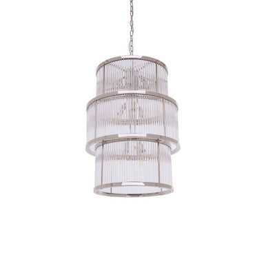 Salasco Silver 3 Tier Nickel Finish Glass Chandelier