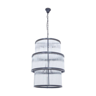Black Finish 3 Tiered Glass Chandelier | Salasco