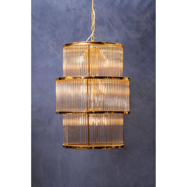 3 Tier Gold Finish Glass Chandelier | Salasco
