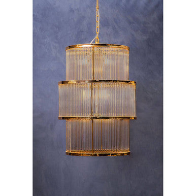 3 Tier Gold Finish Glass Chandelier | Salasco
