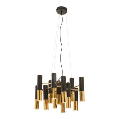 Gold Finish and Black 13 Light Modern Tubular Chandelier | Drone