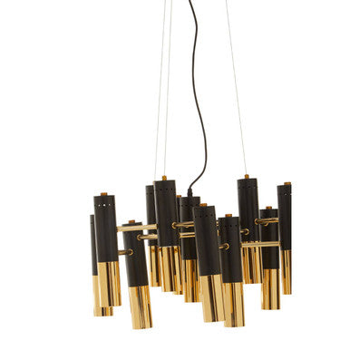 Gold Finish and Black 13 Light Modern Tubular Chandelier | Drone