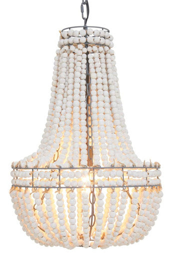 Antique White Wooden Beads Chandelier | Lapiz