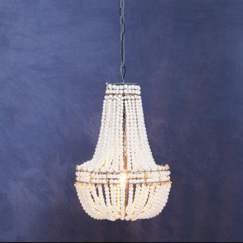 Antique White Wooden Beads Chandelier | Lapiz