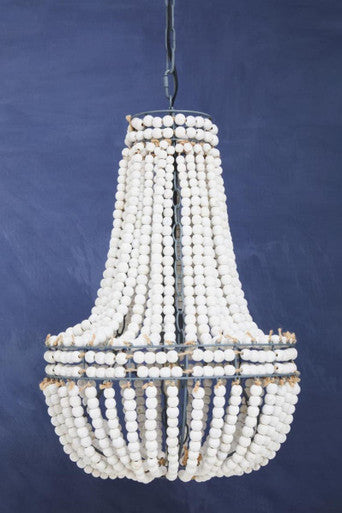 Antique White Wooden Beads Chandelier | Lapiz