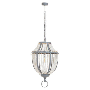 Antique White Wooden Beads and Grey Pendant Light | Lapiz