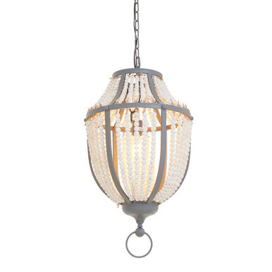 Antique White Wooden Beads and Grey Pendant Light | Lapiz
