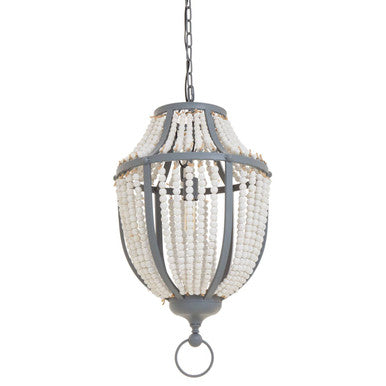 Antique White Wooden Beads and Grey Pendant Light | Lapiz