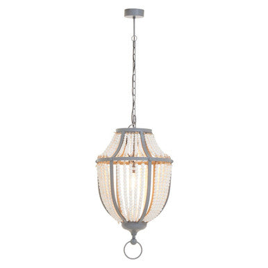Antique White Wooden Beads and Grey Pendant Light | Lapiz