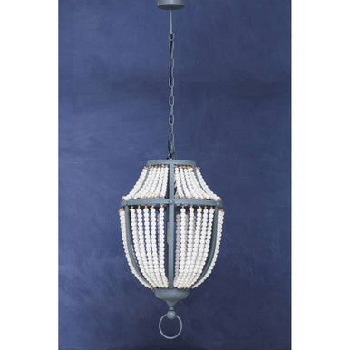 Antique White Wooden Beads and Grey Pendant Light | Lapiz
