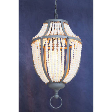 Antique White Wooden Beads and Grey Pendant Light | Lapiz