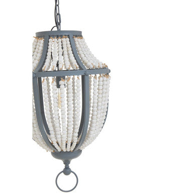 Antique White Wooden Beads and Grey Pendant Light | Lapiz