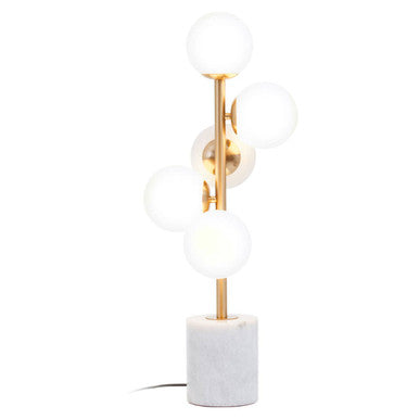 Abira White Marble 5 Bulb Table Lamp with Brushed Brass Finish