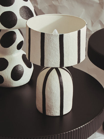 Carta Black and White Stripe Papier Mache Table Lamp