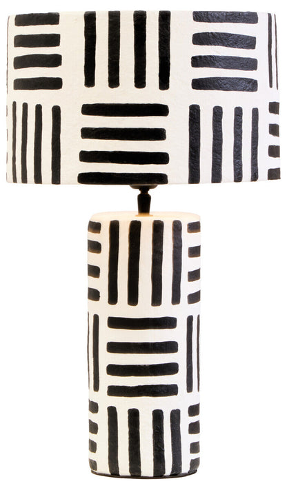 Black and White Papier Mache Table Lamp with Geometric Lines | Carta