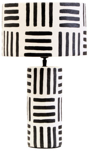 Black and White Papier Mache Table Lamp with Geometric Lines | Carta